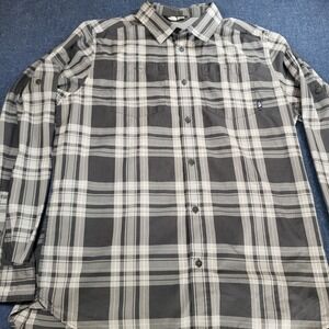 The North Face Mens Large Plaid Button Down Shirt Grey Long Sleeve Vented Back